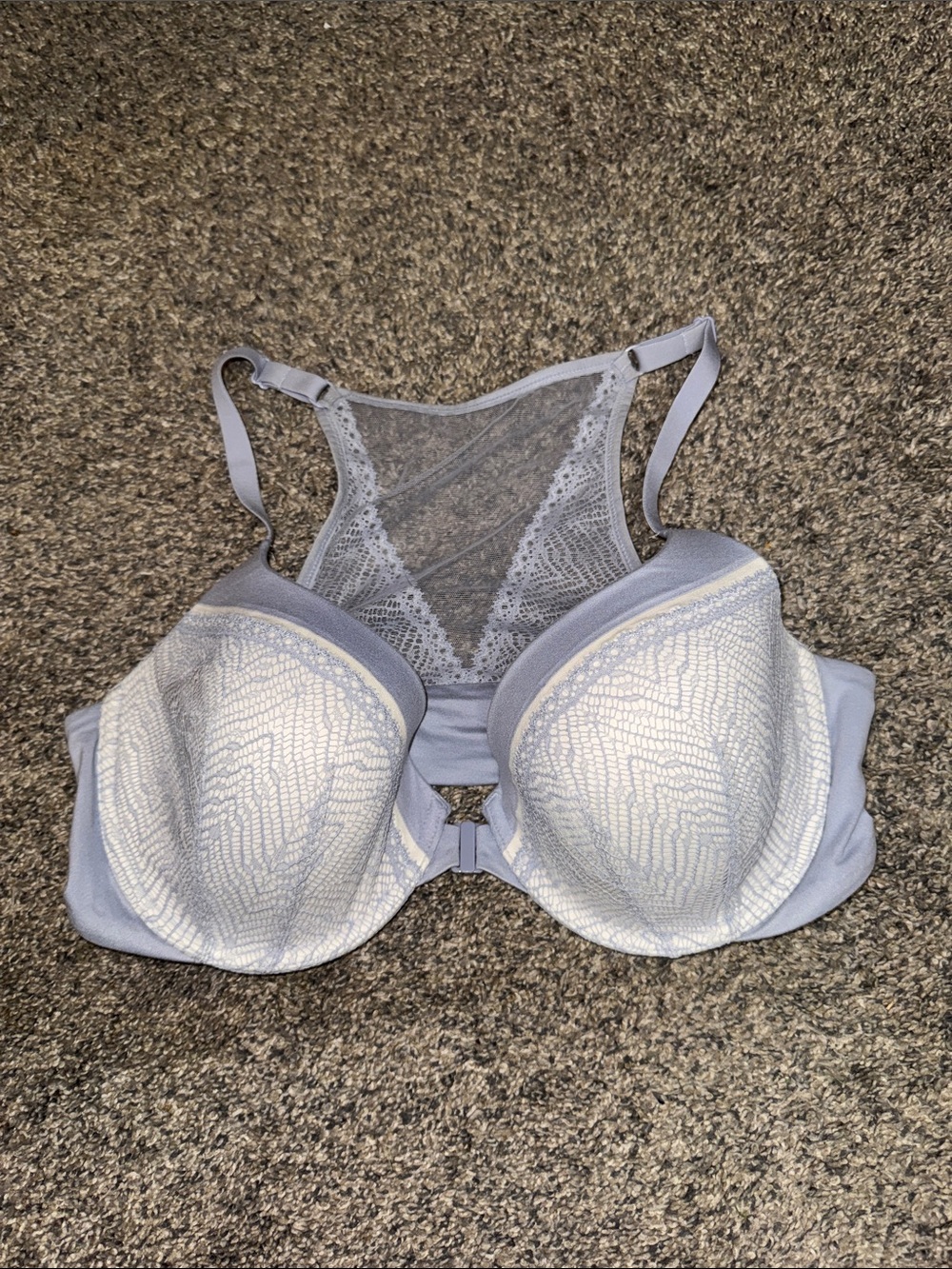 Victoria's Secret Light Blue White Lace Racerback Lightweight Demi Sz 38D